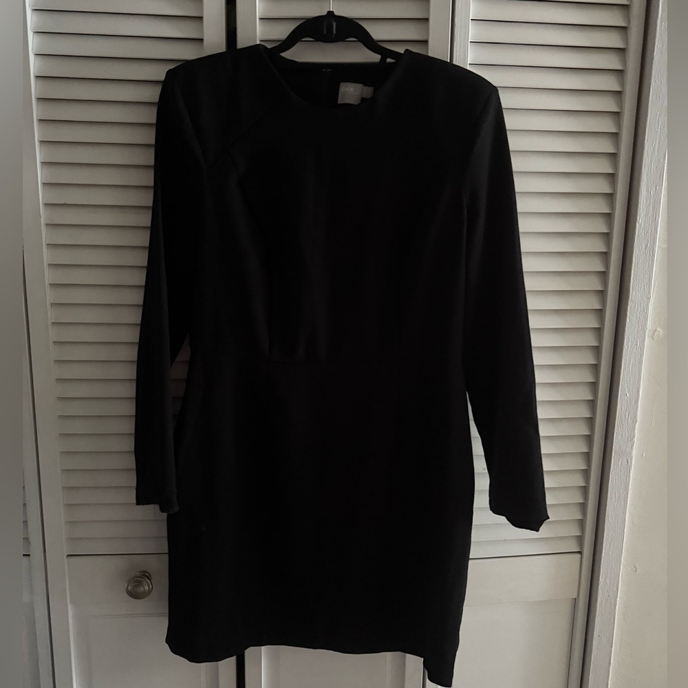 ASOS Design Shoulder Pad Mini Dress with Seams Black $75 Size 12